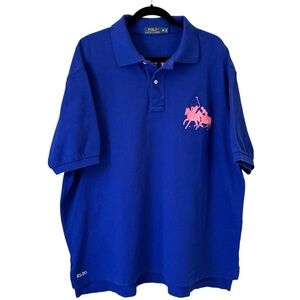 VTG Polo Ralph Lauren Men's 2X Blue Big Pony Polo Shirt Pink Double Pony Logo